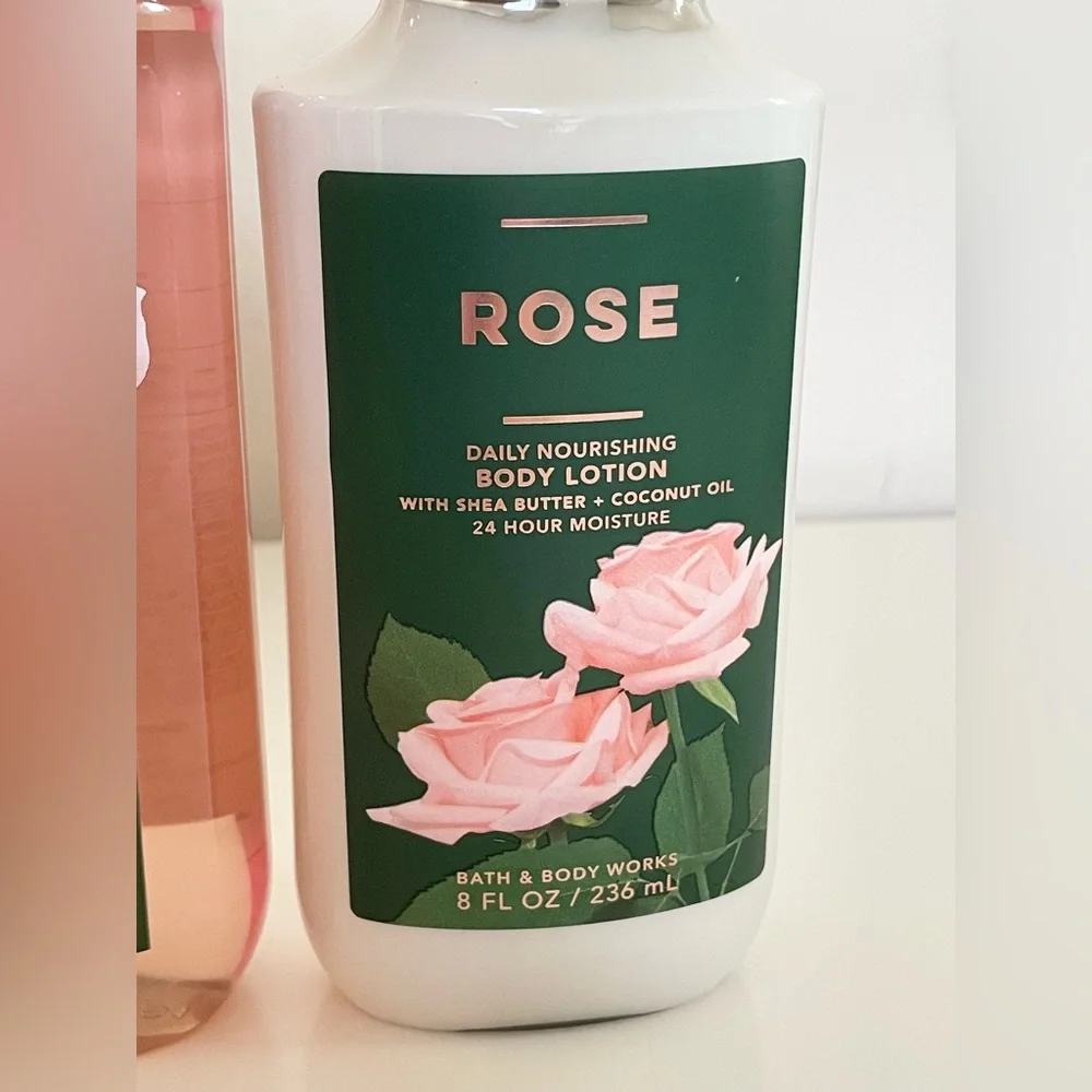 Bath & Body Works Rose Body Wash & Lotion Full Size Set with Tote Bag